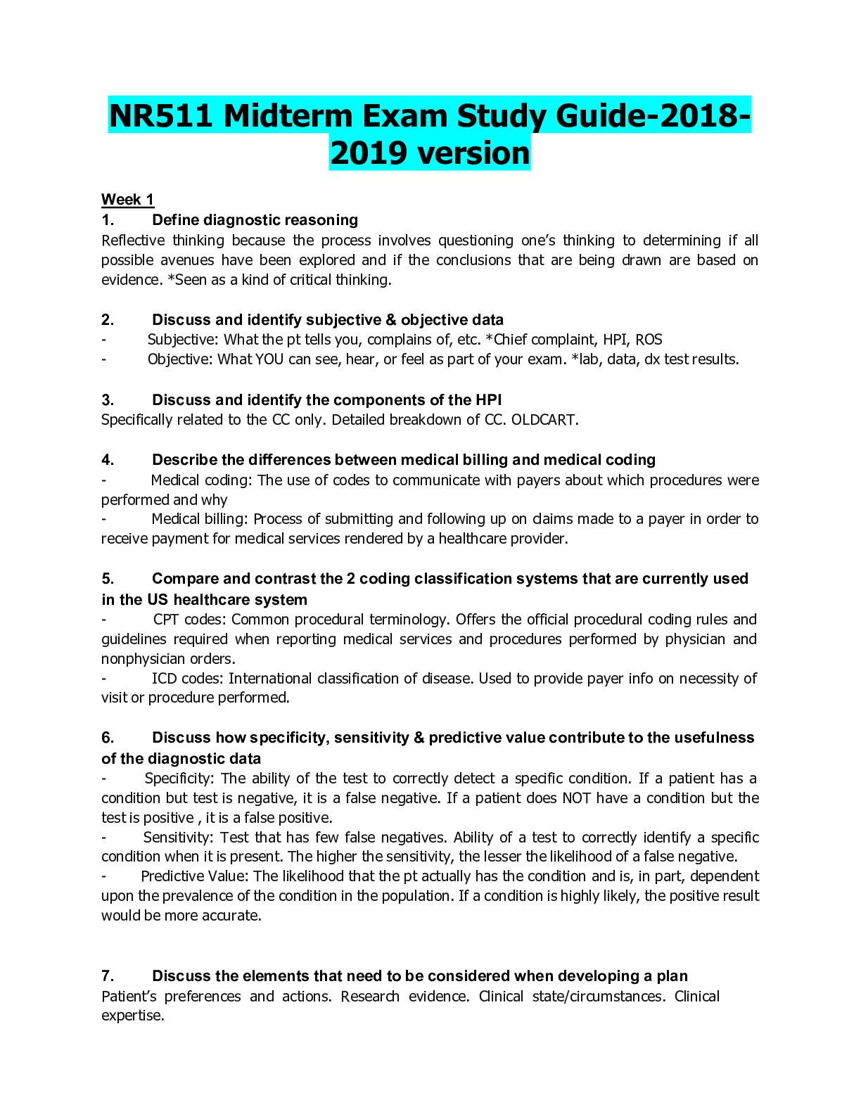 Preview image of NR511 Midterm Exam Study Guide-2018-2019 version document